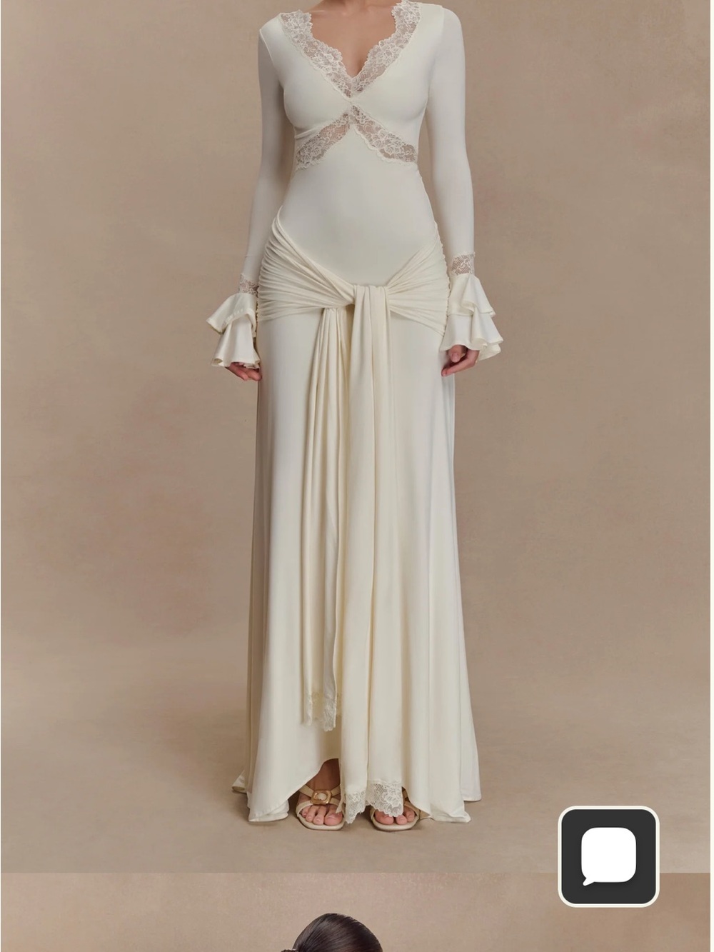 MESHKI Electra Slinky Lace Maxi Dress - Ivory